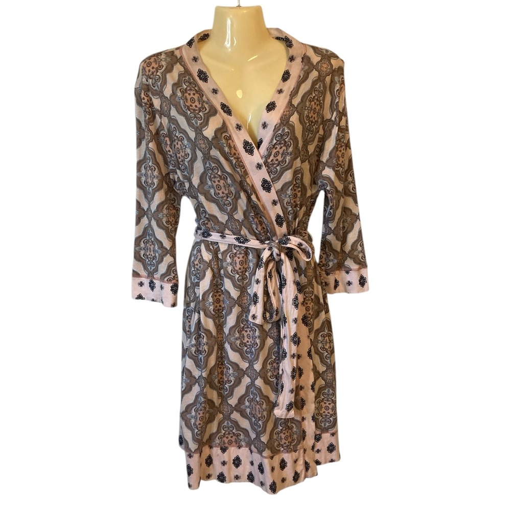 E by Elois Robe Housecoat Knee Length Cozy Lightweight Boho Paisley Print Med Lg